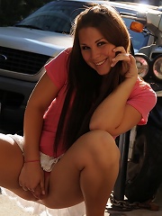 Transsexual sweetie Ashley George posing in public